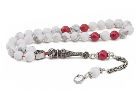 Ayyıldız Model Gümüşlü Fasetalı Kesim Havlit Seramik Doğaltaş Tesbih (MVKBFVG) - Tesbihane