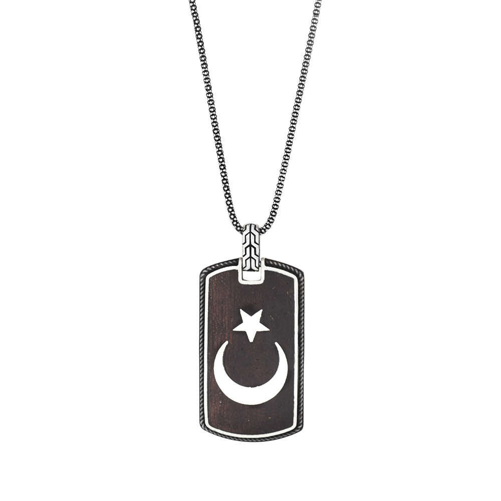 Yılan Ağacı Ayyıldız Tasarım 925 Ayar Gümüş Erkek Kolye - 2