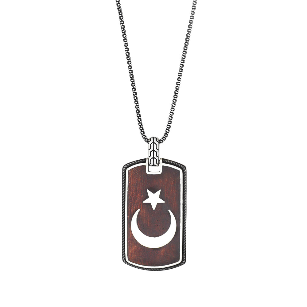 Yılan Ağacı Ayyıldız Tasarım 925 Ayar Gümüş Erkek Kolye - 1