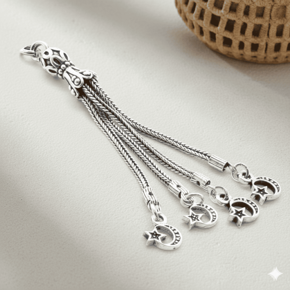 Ayyıldız Tasarım 4 Kamçılı 925 Ayar Gümüş Püskül - 1