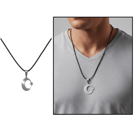 Ayyıldız Tasarım İsme Özel Yazılı Siyah İp Zincirli Çelik Erkek Kolye - Tesbihane