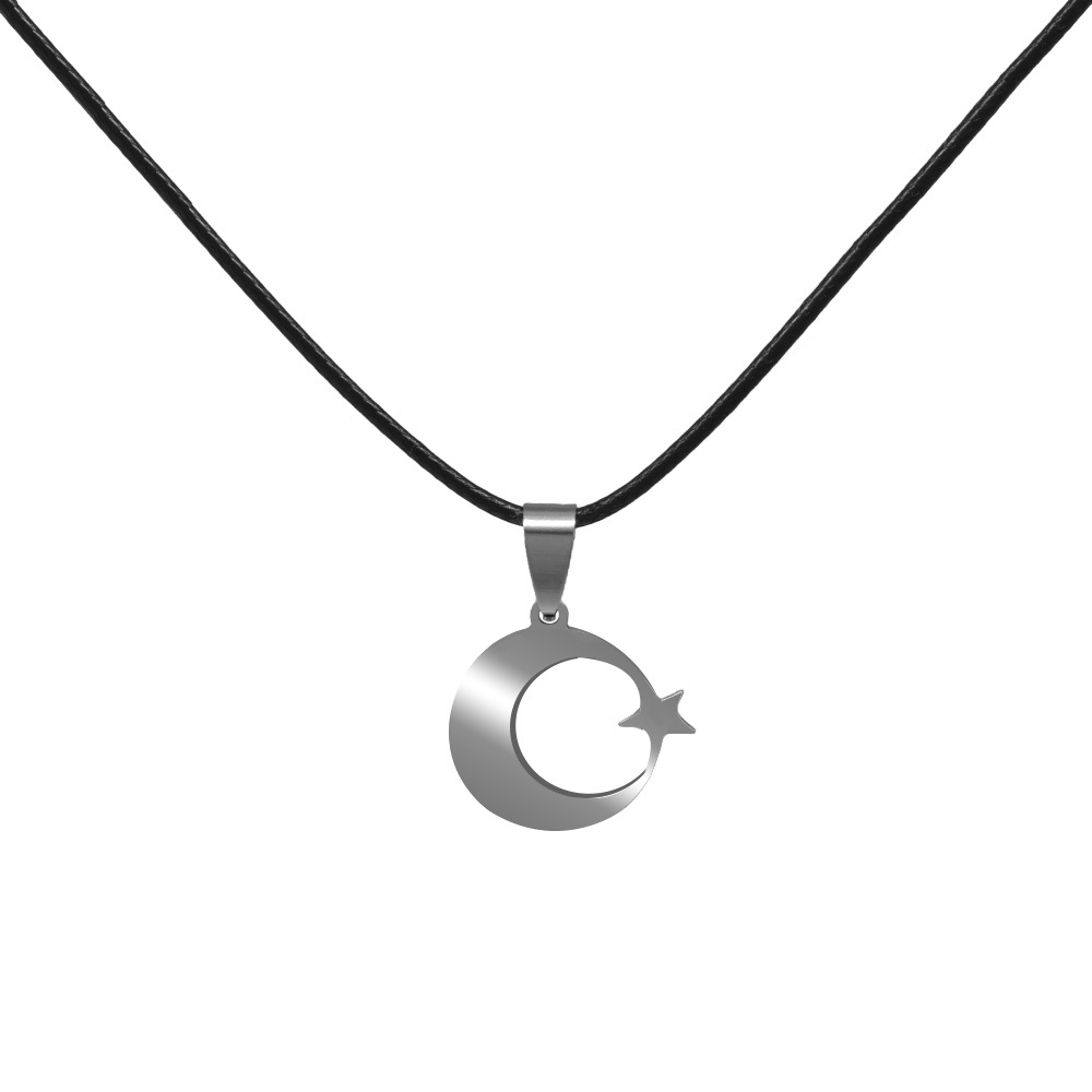 Ayyıldız Tasarım İsme Özel Yazılı Siyah İp Zincirli Çelik Erkek Kolye - 7