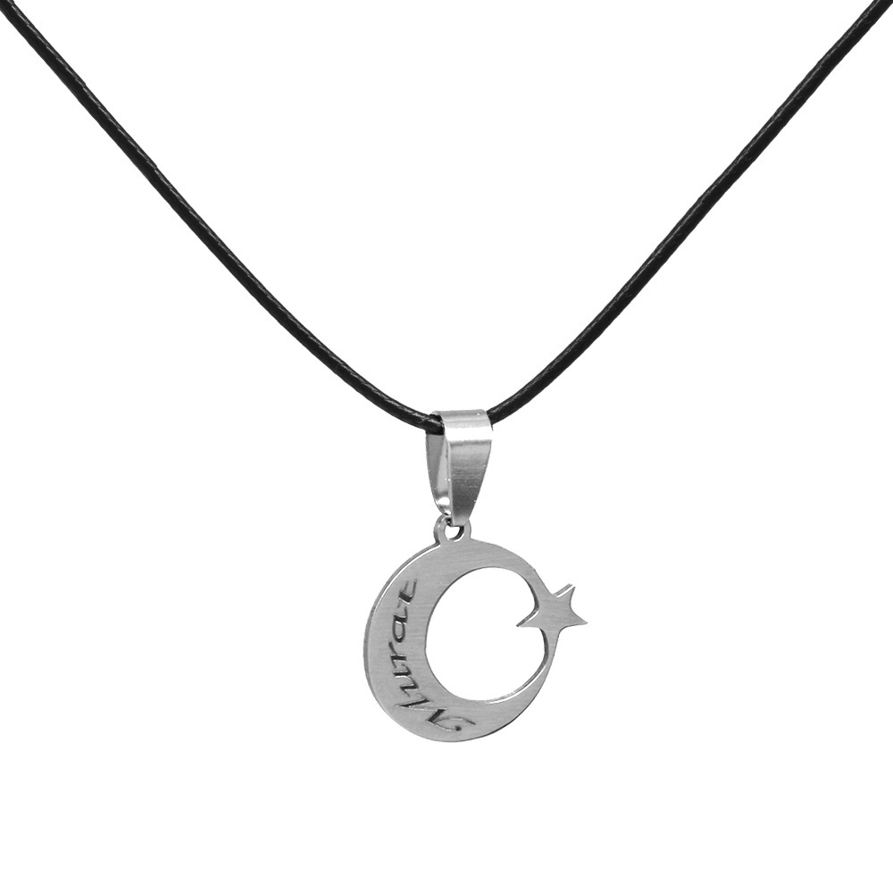 Ayyıldız Tasarım İsme Özel Yazılı Siyah İp Zincirli Çelik Erkek Kolye - 6