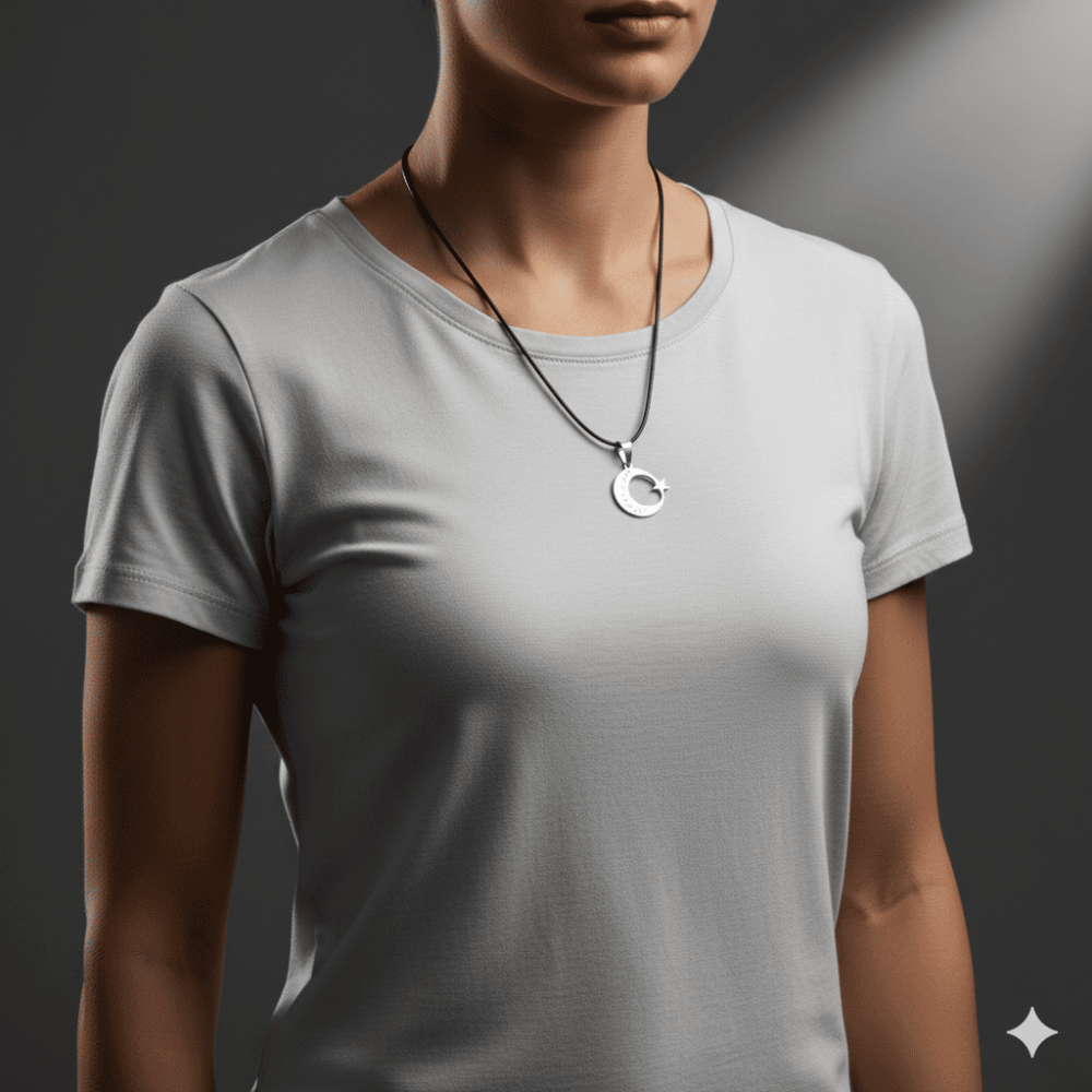 Ayyıldız Tasarım İsme Özel Yazılı Siyah İp Zincirli Çelik Kadın Kolye - 2