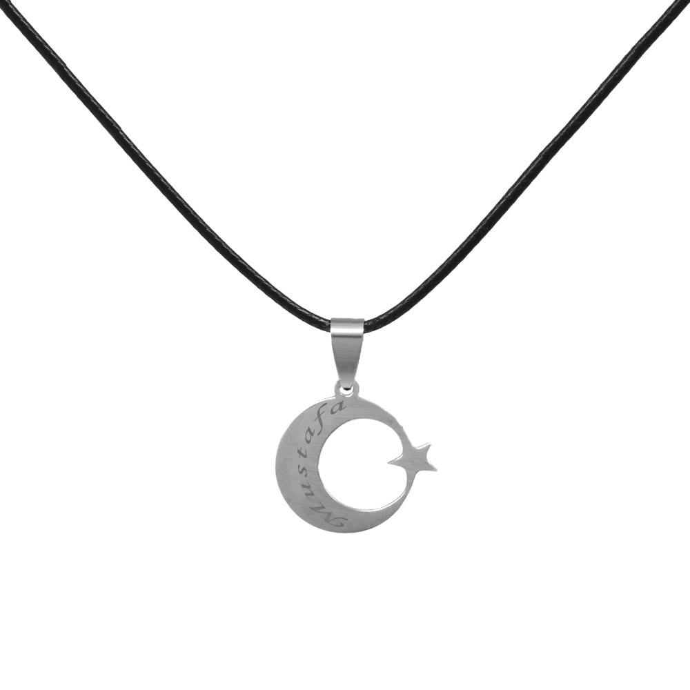 Ayyıldız Tasarım İsme Özel Yazılı Siyah İp Zincirli Çelik Kadın Kolye - 5