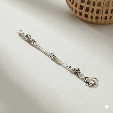 Ayyıldız Zafer Temalı Gümüş Renk Kararmaz Metal Püskül - Tesbihane