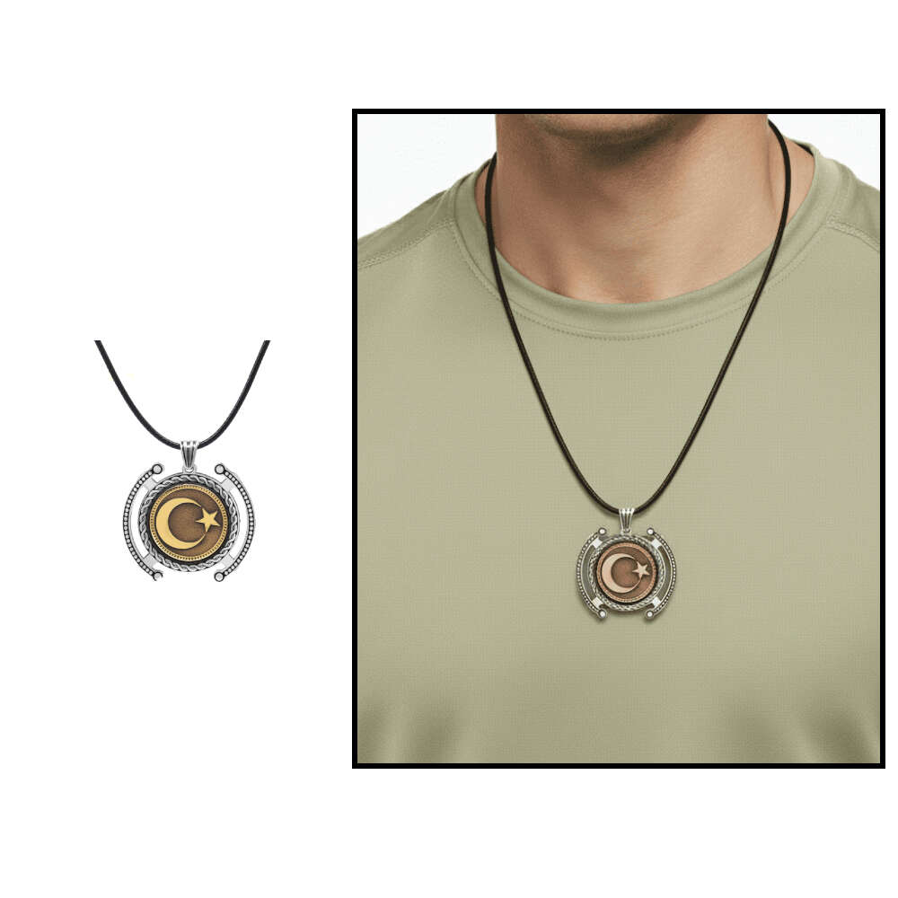 Ayyıldız Temalı İp Zincirli 925 Ayar Gümüş Madalyon Kolye - 1