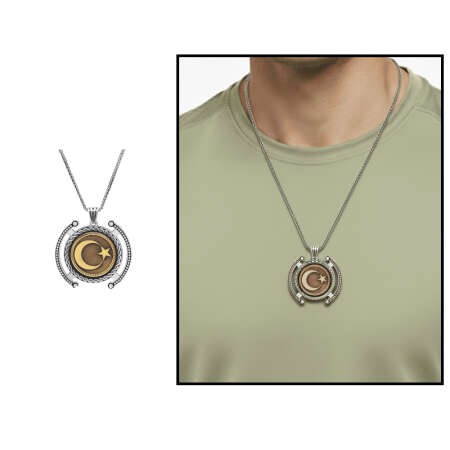 Ayyıldız Temalı Kalın Zincirli 925 Ayar Gümüş Madalyon Kolye - Tesbihane