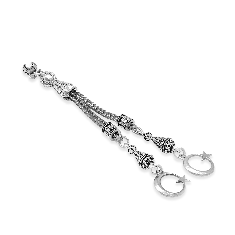 Ayyıldız Zafer Temalı Foxtail Zincirli Çift Kamçılı Kararmaz Metal Püskül - 2