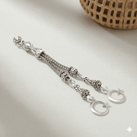 Ayyıldız Zafer Temalı Foxtail Zincirli Çift Kamçılı Kararmaz Metal Püskül - Tesbihane