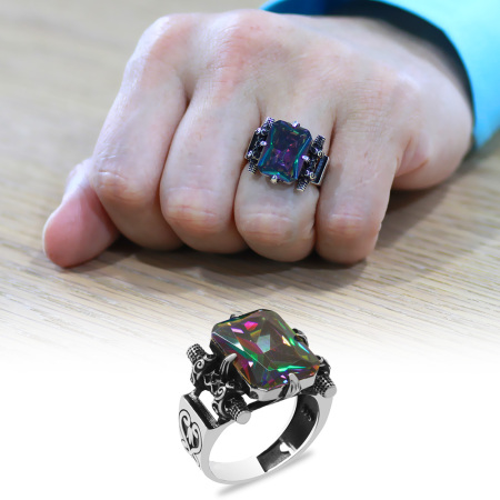 Baget Kesim Mistik Topaz Taşlı 925 Ayar Gümüş Erkek Yüzük - Tesbihane