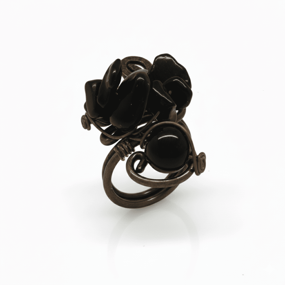 Bakır Bronz Alaşım Kadın Yüzük - Amorf Oniks Doğaltaşlı - Otantik Tasarım - Ayarlanabilir Ölçü - 5