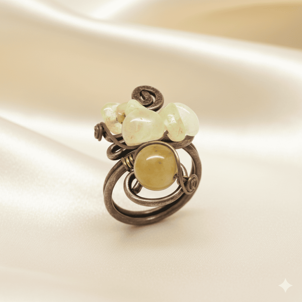 Bakır Bronz Alaşım Kadın Yüzük - Amorf Sitrin Doğaltaşlı - Otantik Tasarım - Ayarlanabilir Ölçü - 4
