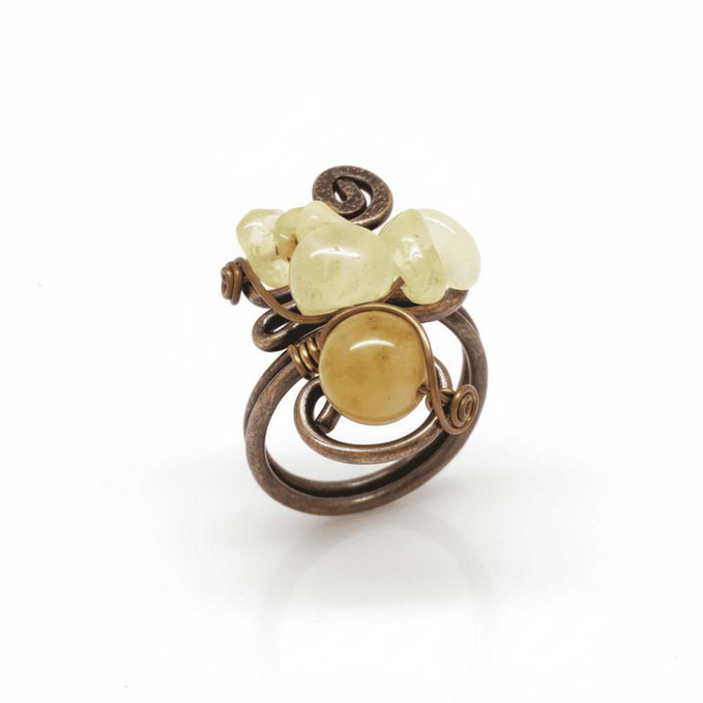 Bakır Bronz Alaşım Kadın Yüzük - Amorf Sitrin Doğaltaşlı - Otantik Tasarım - Ayarlanabilir Ölçü - 5