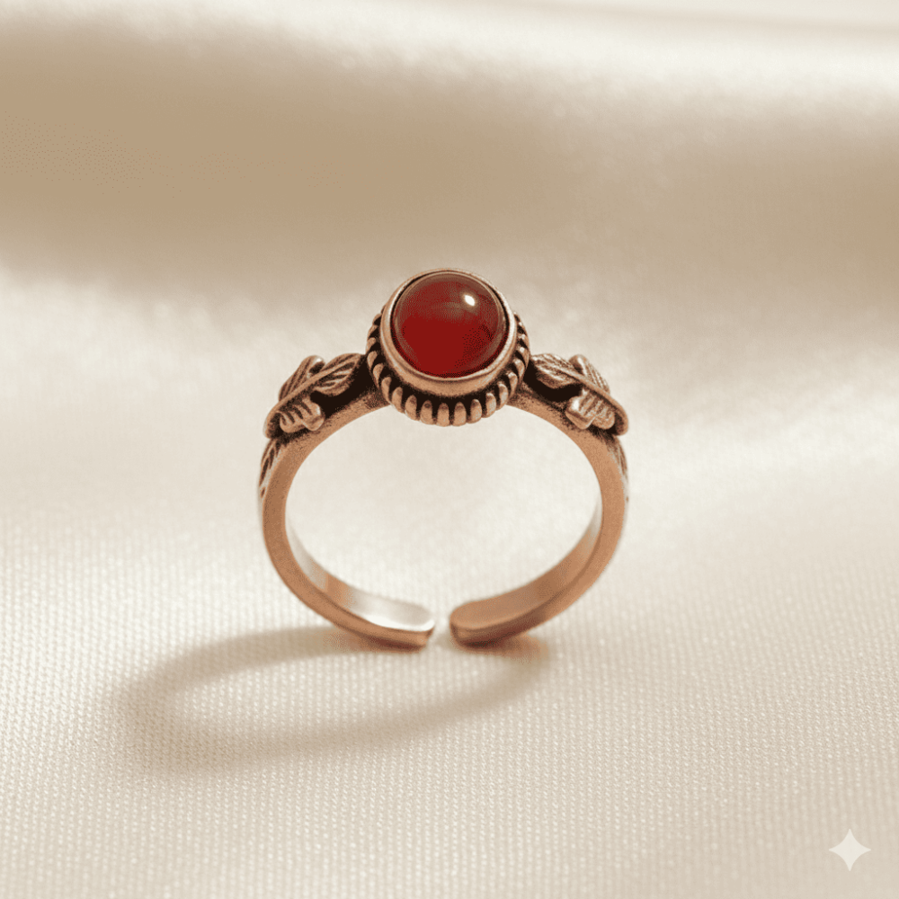 Bakır Bronz Alaşım Kadın Yüzük - Kırmızı Jasper Doğaltaşlı - Otantik Tasarım - Ayarlanabilir Ölçü - 4