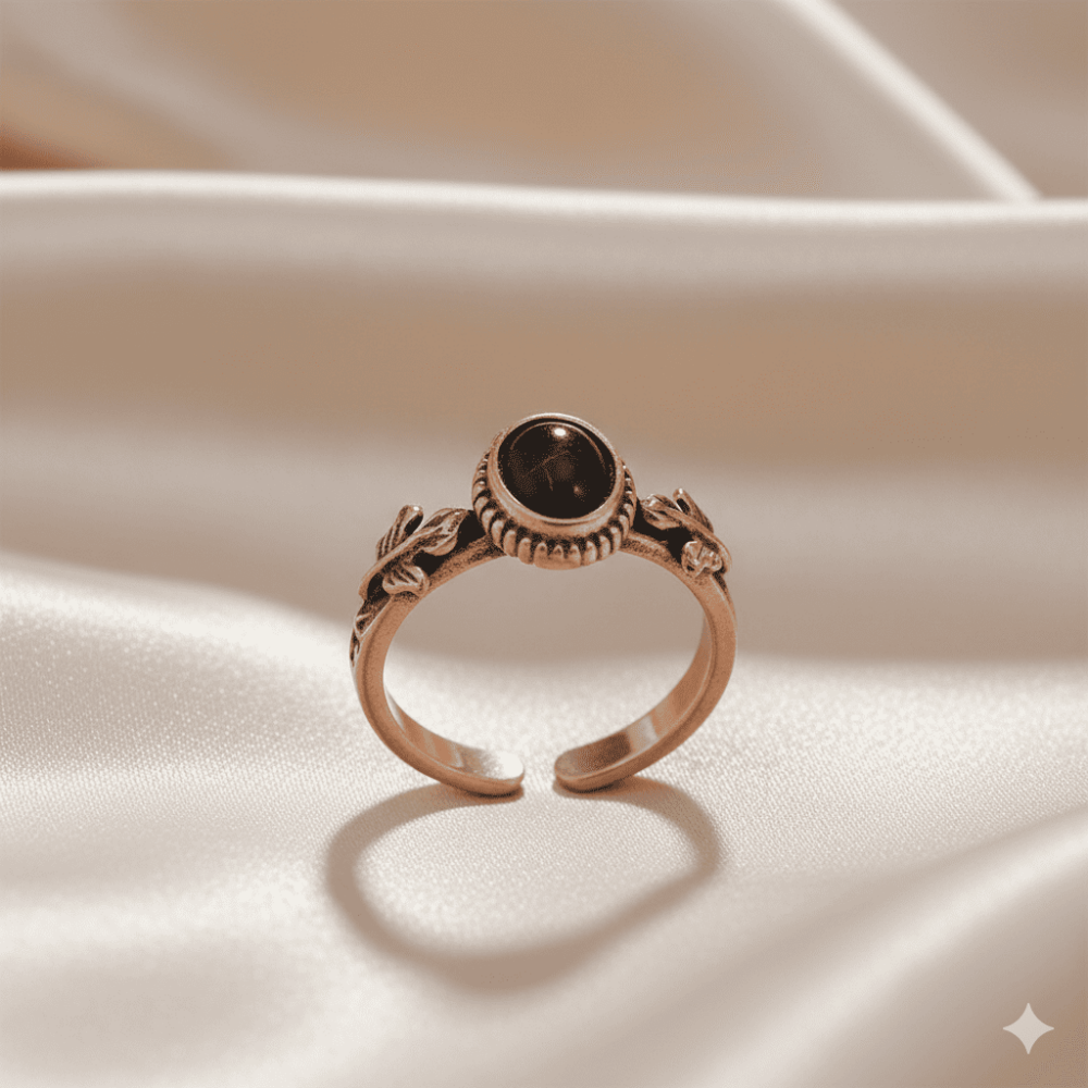 Bakır Bronz Alaşım Kadın Yüzük - Siyah Oniks Doğaltaşlı - Otantik Tasarım - Ayarlanabilir Ölçü - 4