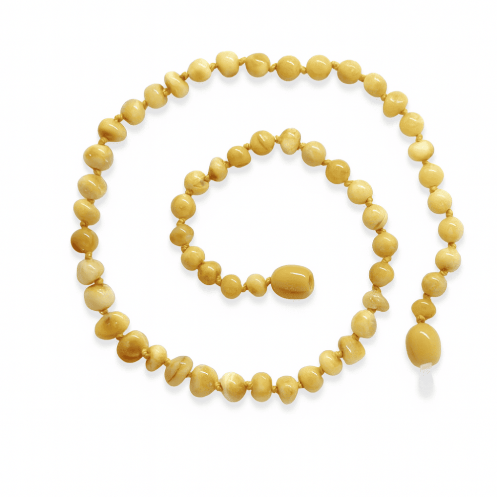 Bal Beyaz Renk Doğal Damla Kehribar Taşlı Bebek Diş Kolyesi - 3