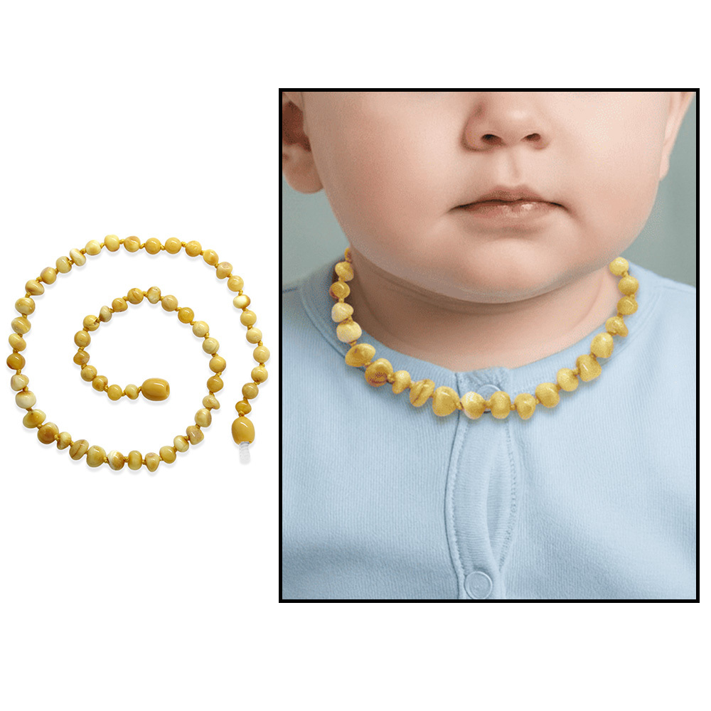 Bal Beyaz Renk Doğal Damla Kehribar Taşlı Bebek Diş Kolyesi - 1