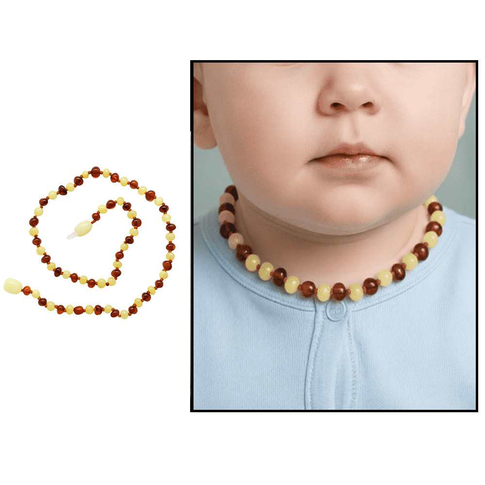 Bal Beyaz Renkli Özel Seri Naturel Damla Kehribar Taşlı Bebek Diş Kolyesi - 1