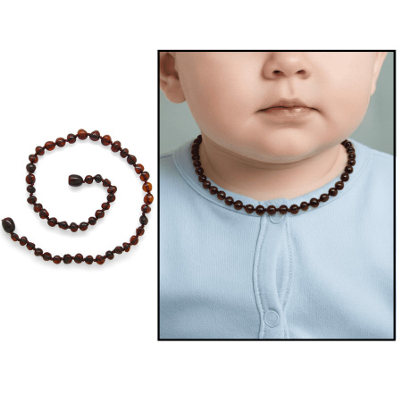 Bal Rengi Doğal Damla Kehribar Taşlı Bebek Diş Kolyesi - Tesbihane