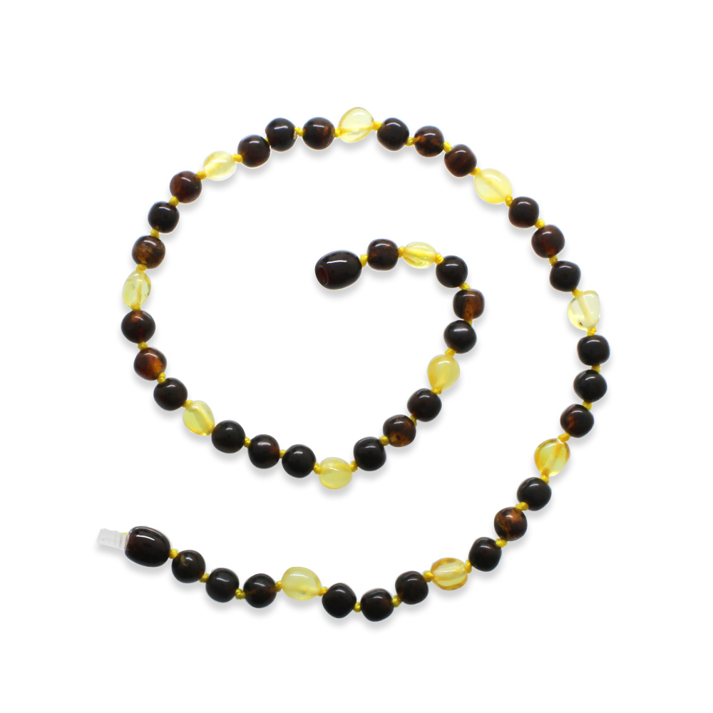 Kırmızı Sarı Doğal Damla Kehribar Taşlı Bebek Diş Kolyesi - 3