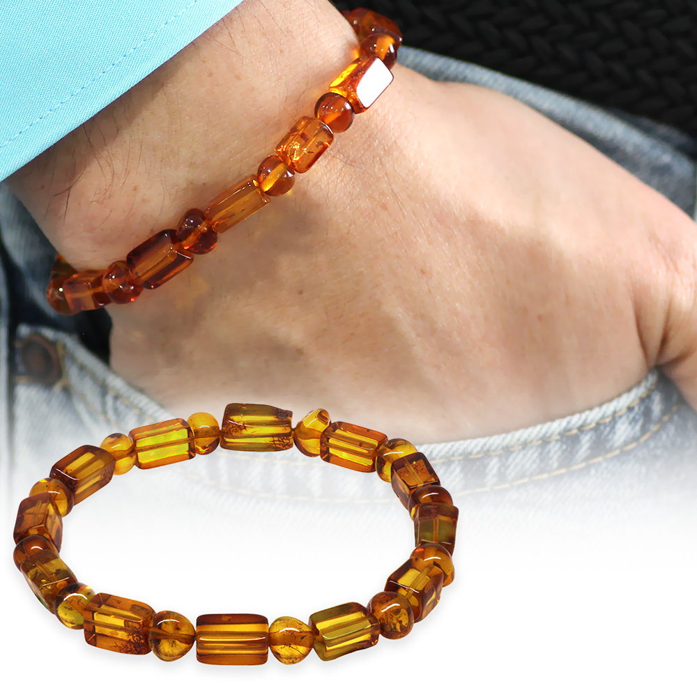 Bal Rengi Silindir Kesim Doğal Damla Kehribar Erkek Bileklik - 5