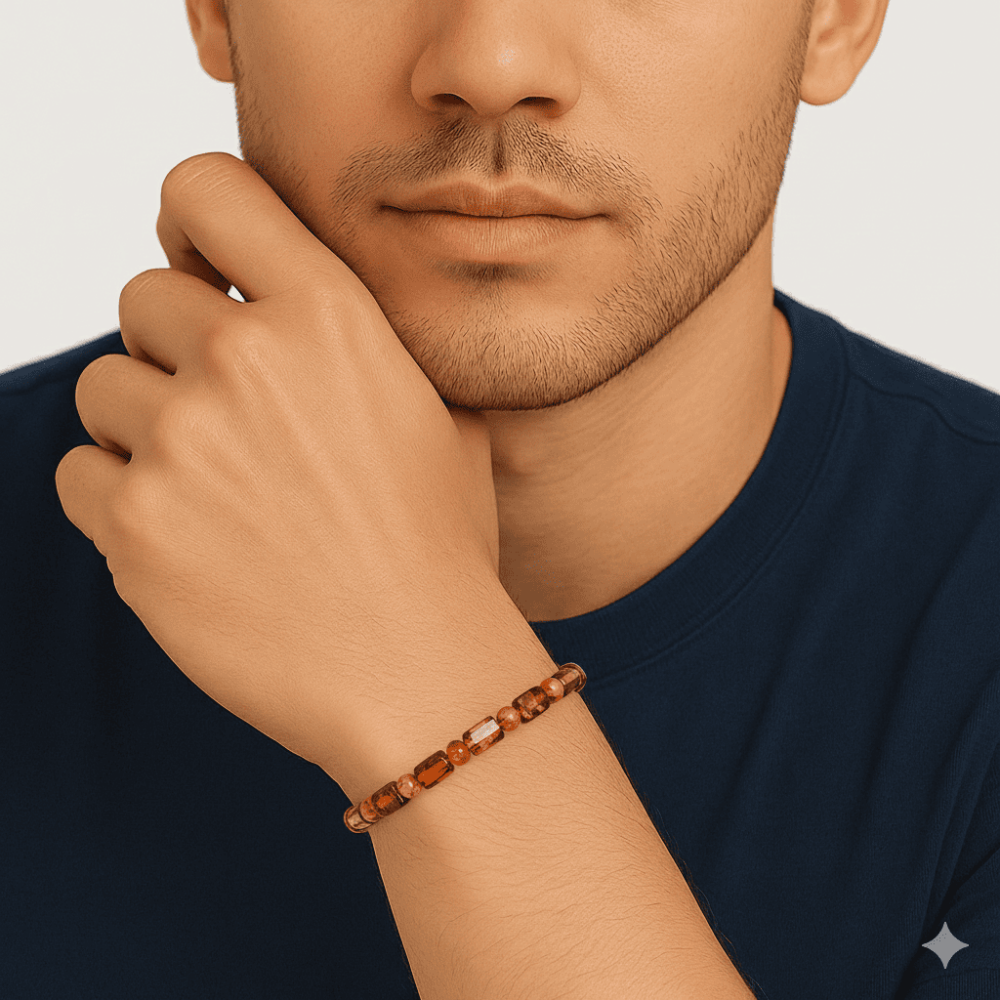 Bal Rengi Silindir Kesim Doğal Damla Kehribar Erkek Bileklik - 2