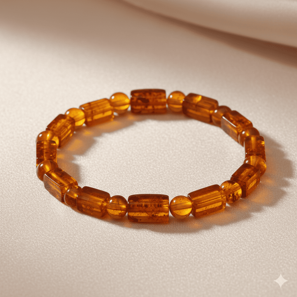 Bal Rengi Silindir Kesim Doğal Damla Kehribar Erkek Bileklik - 3