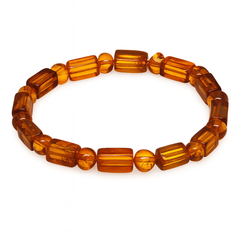 Bal Rengi Silindir Kesim Doğal Damla Kehribar Erkek Bileklik - 4