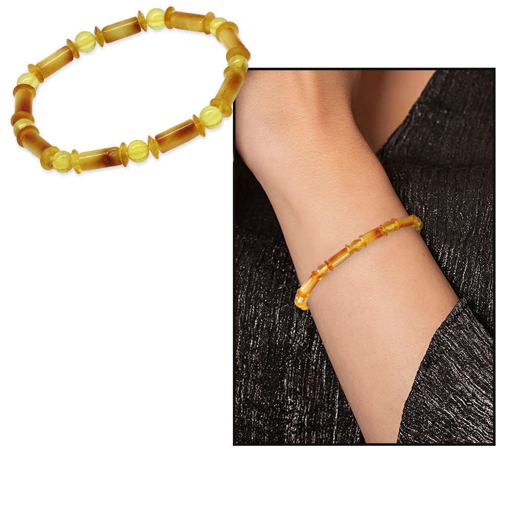 Bal Sarı Renkli Silindir Kesim Doğal Damla Kehribar Kadın Bileklik - 3