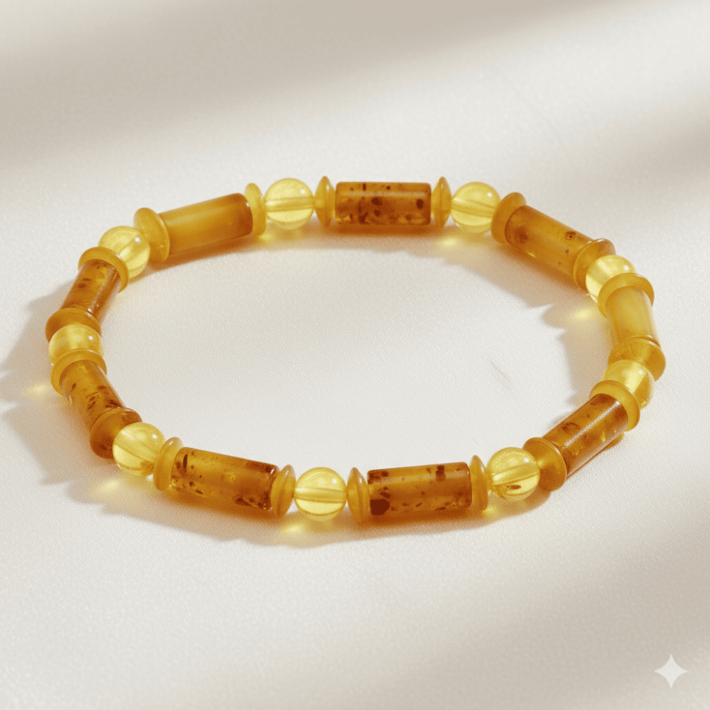 Bal Sarı Renkli Silindir Kesim Doğal Damla Kehribar Kadın Bileklik - 7