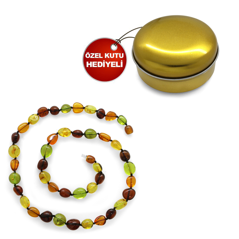 Bala Sarı Renk Şık Kutulu Özel Seri Naturel Damla Kehribar Taşlı Kadın Kolye - 2