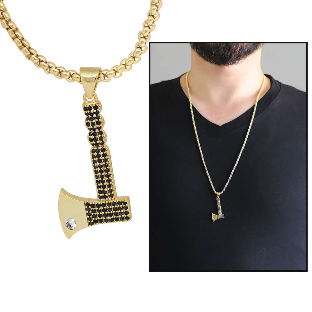 Balta Tasarım Siyah Zirkon Taşlı Gold Renk Zincir Pirinç Kolye - 1