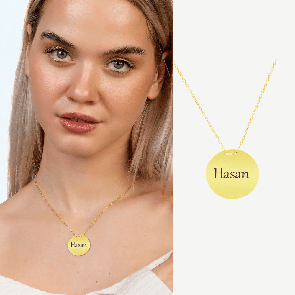 Klasik Model Altın Renk İsme Özel Yazılı 925 Ayar Gümüş Kadın Kolye - 1