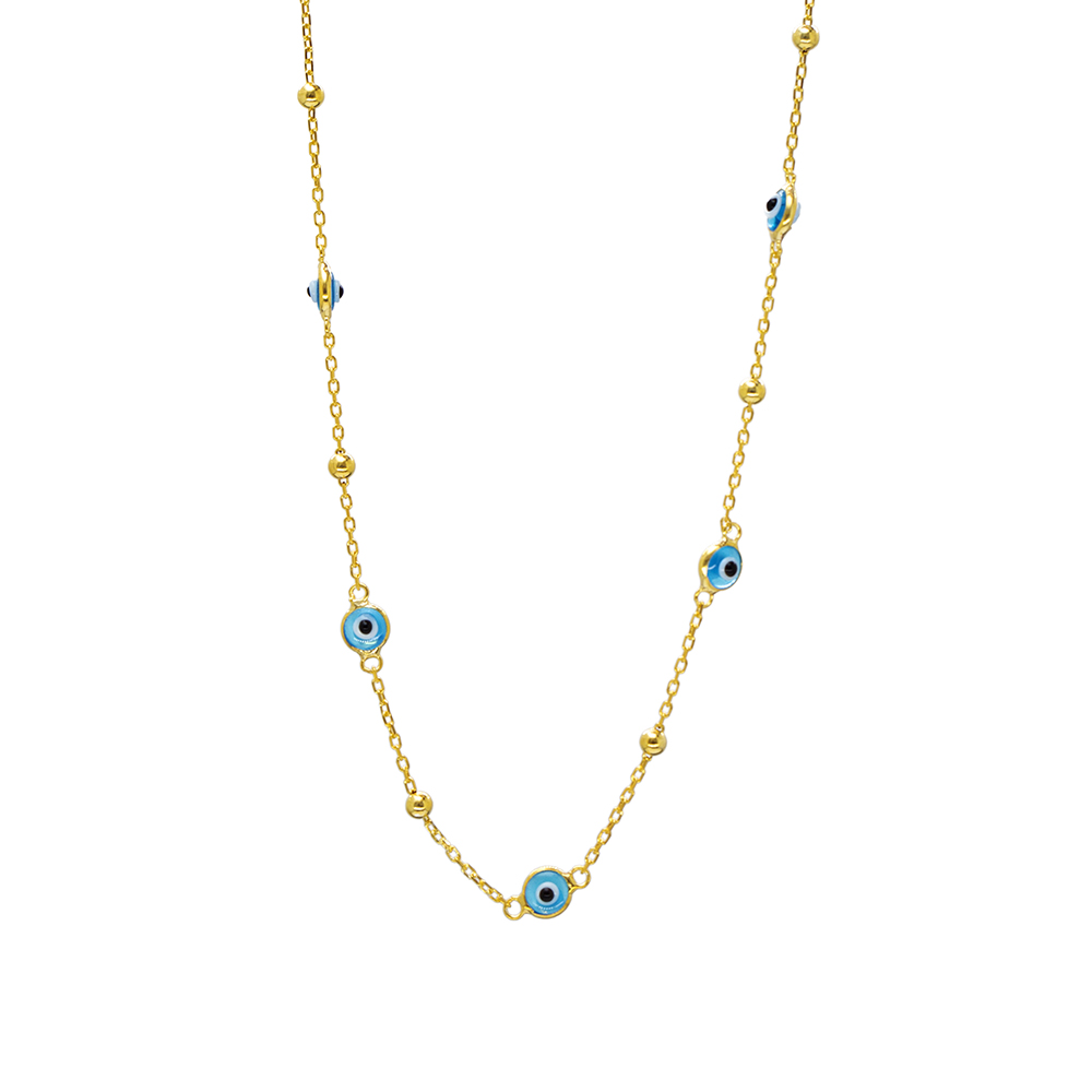 Basic Model Nazar Boncuğu Detaylı Altın Renk 925 Ayar Gümüş Kadın Şans Kolyesi - 3