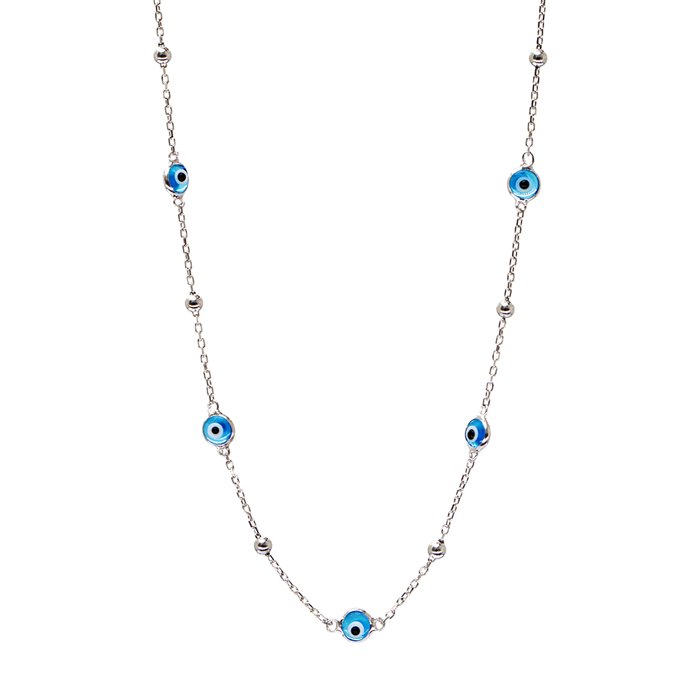 Basic Model Nazar Boncuğu Detaylı Gümüş Renk 925 Ayar Gümüş Kadın Şans Kolyesi - 3