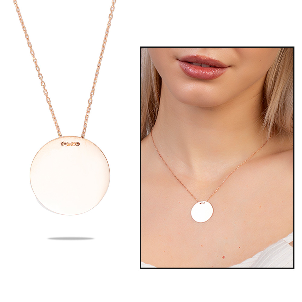 Klasik Model Rose Renk İsme Özel Yazılı 925 Ayar Gümüş Kadın Kolye - 1