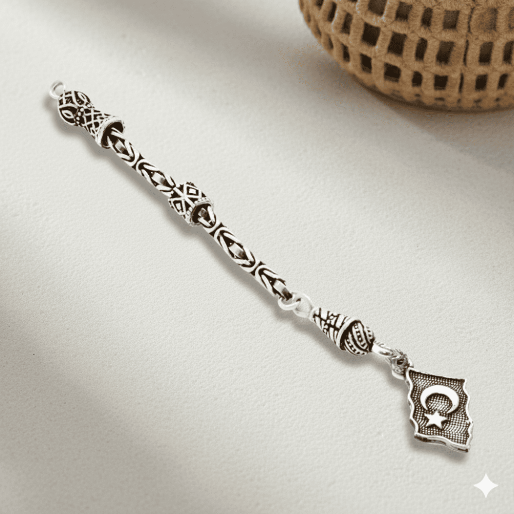 Bayrak Desen Kral Zincirli 925 Ayar Gümüş Püskül - 1