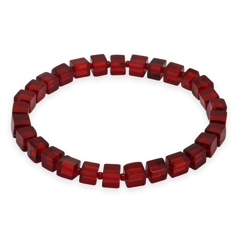 Bayrak Kırmızı Küp Kesim Doğal Damla Kehribar Erkek Bileklik - 6