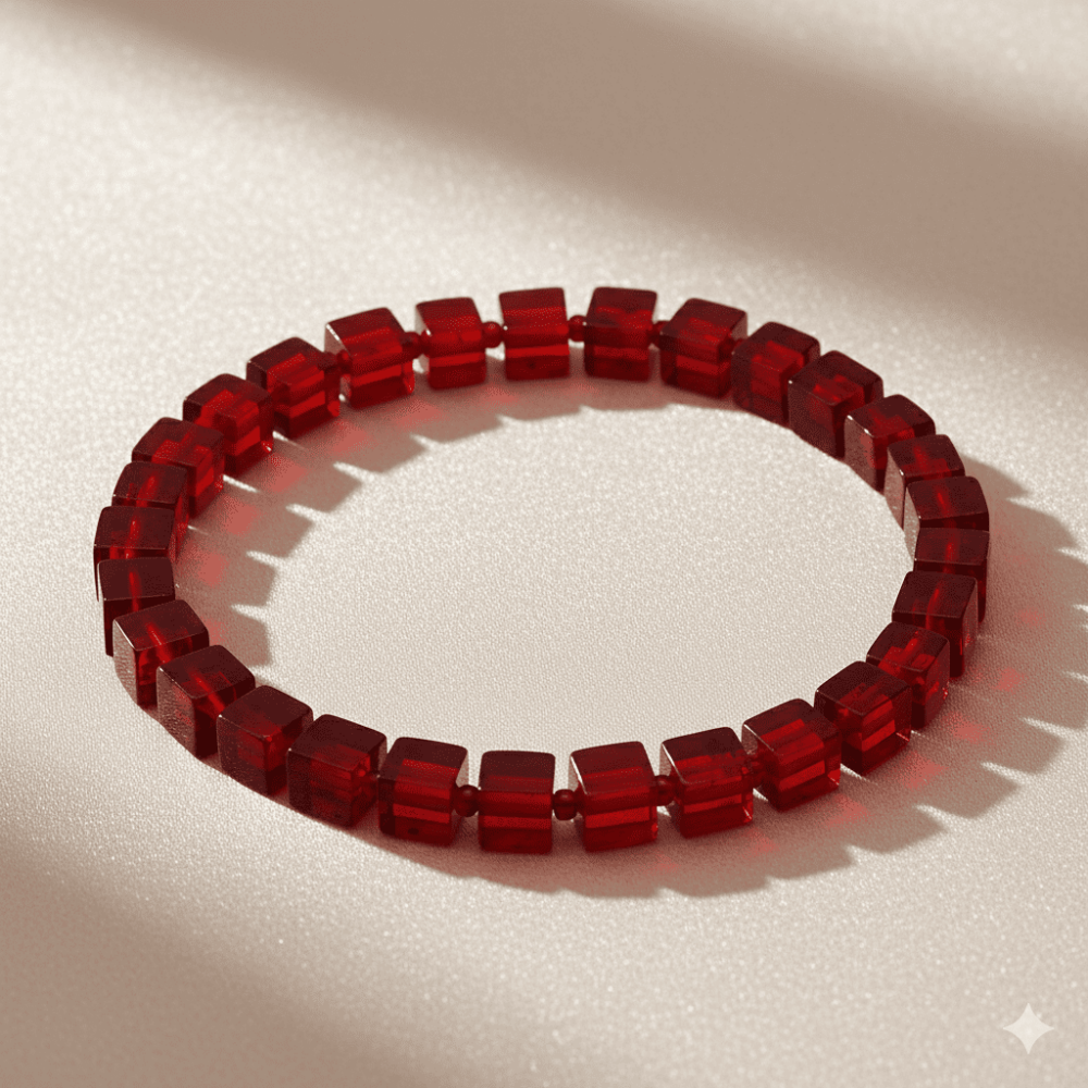 Bayrak Kırmızı Küp Kesim Doğal Damla Kehribar Erkek Bileklik - 3