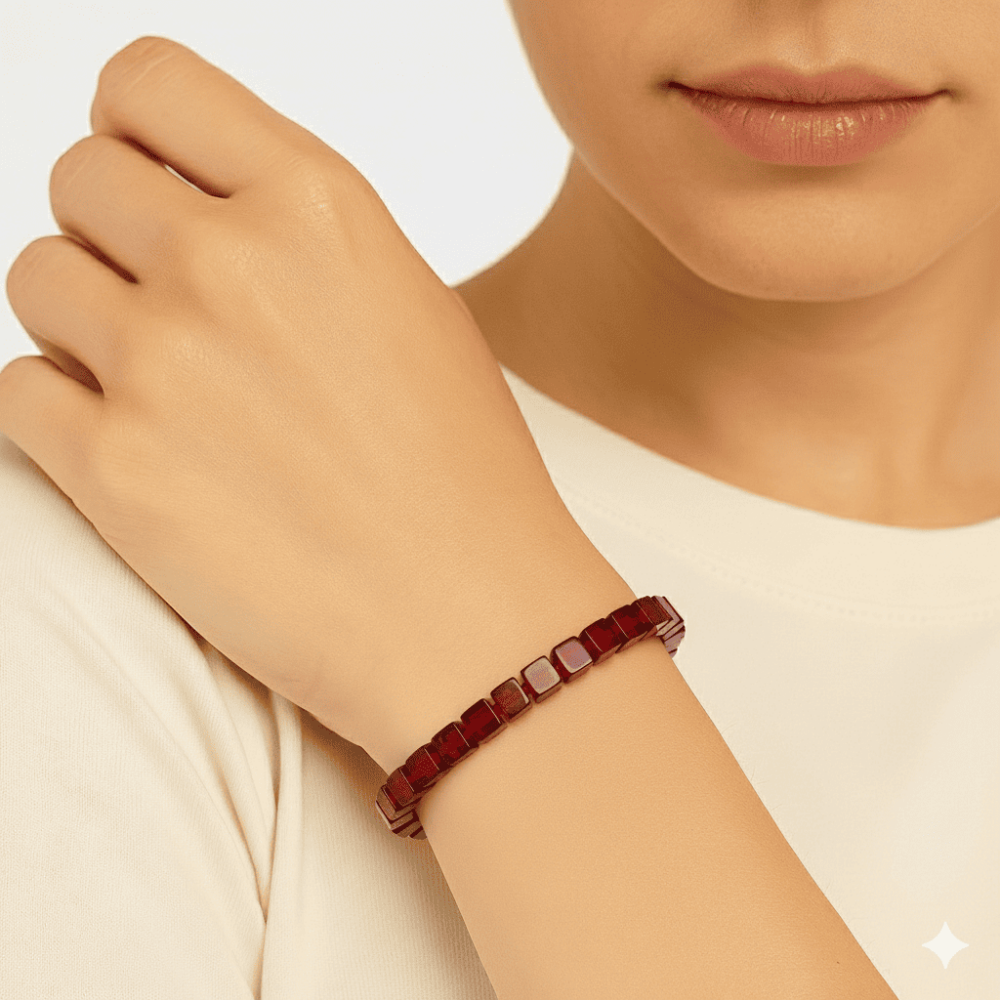 Bayrak Kırmızı Küp Kesim Doğal Damla Kehribar Kadın Bileklik - 2