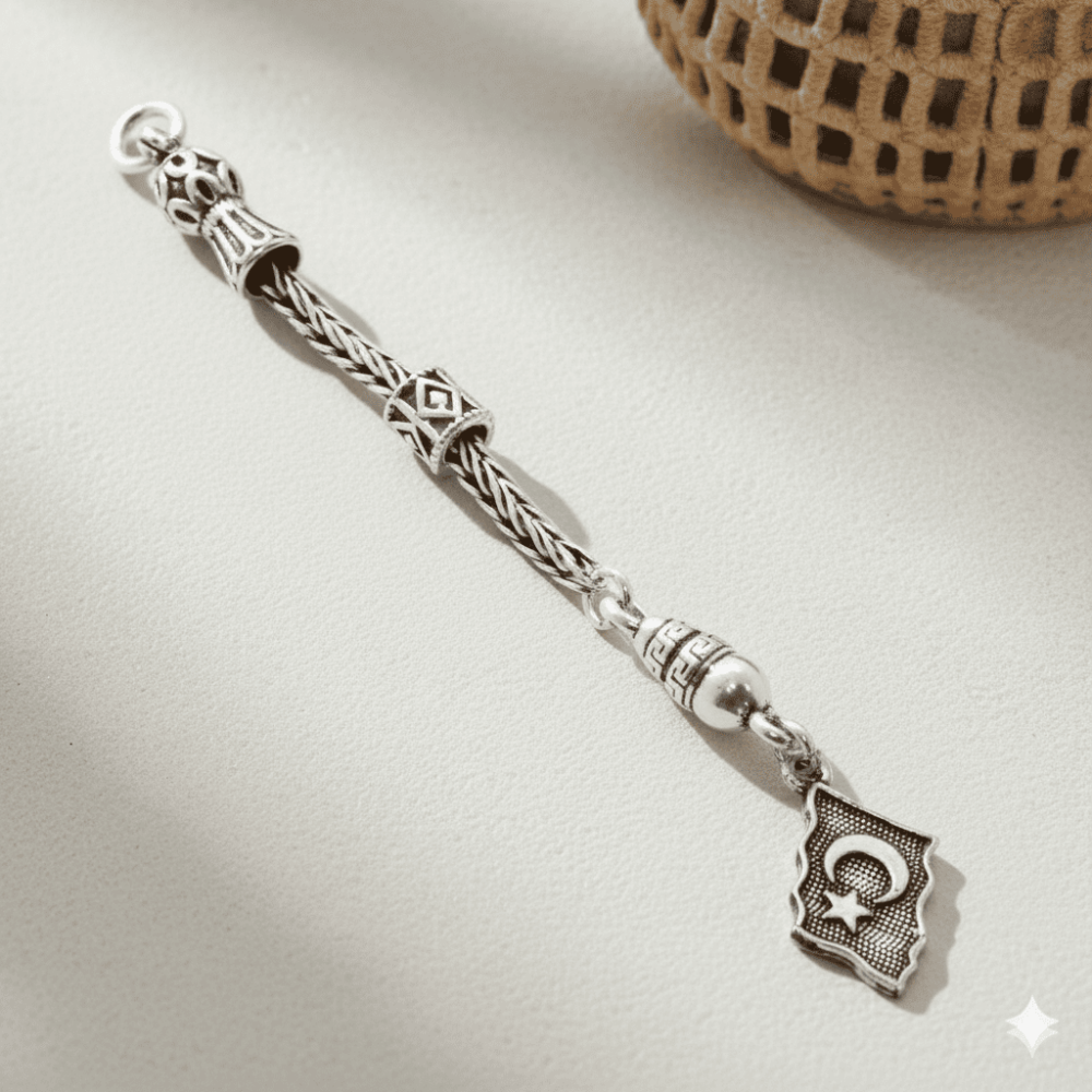 Bayrak Tasarım Kalın Zincirli 925 Ayar Gümüş Püskül - 1