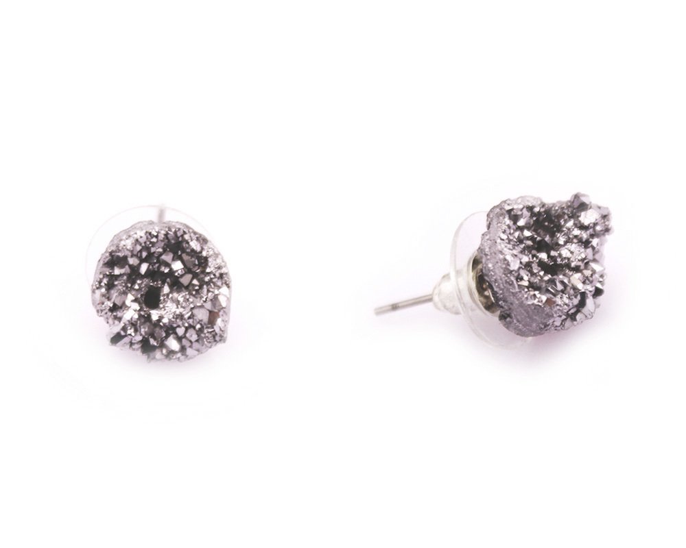 Beyaz Işıltılı Kristal Mineral Doğataş Küpe - 1