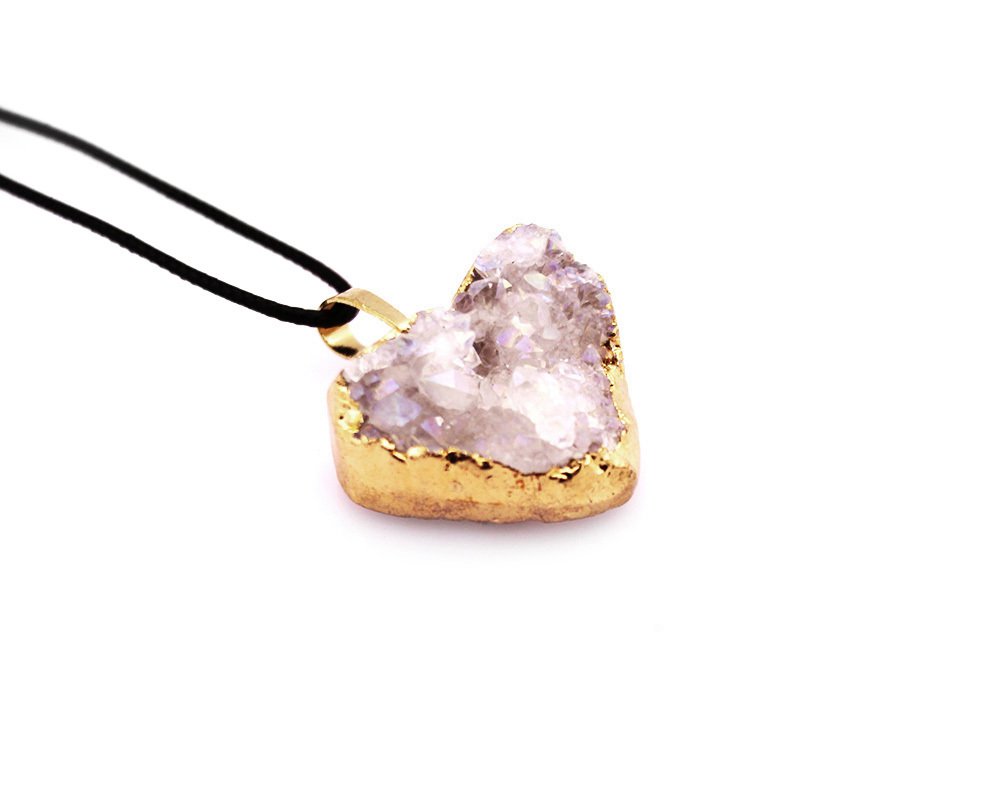 Beyaz Kristal Mineral Doğaltaş Kalp Kolye - 1