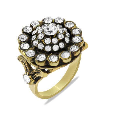 Beyaz Multi Zirkon Taşlı Oval Tasarım Bronz Kadın Yüzük - Tesbihane