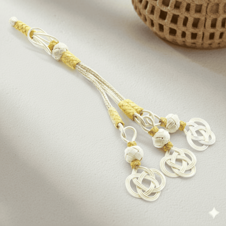 Beyaz Sarı Renk 3 lü 1000 Ayar Gümüş Kazaz Püskül - Tesbihane