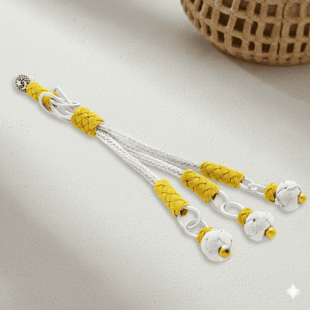 Beyaz Sarı Renk Bakır Kaplama 3 lü Top Kazaz Püskül - Tesbihane