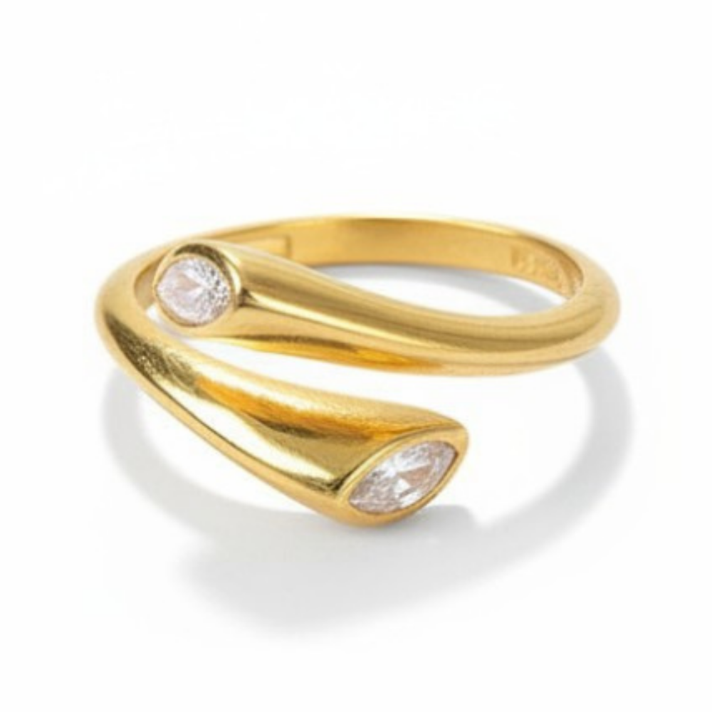 Beyaz Zirkon Taşlı Detaylı Altın Renk Ayarlanabilir Ölçü 925 Ayar Gümüş Kadın Yüzük - 2