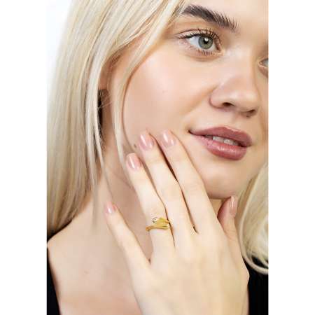 Beyaz Zirkon Taşlı Detaylı Altın Renk Ayarlanabilir Ölçü 925 Ayar Gümüş Kadın Yüzük - Tesbihane