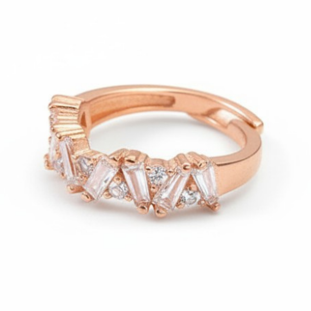 Beyaz Zirkon Taşlı Asimetrik Tasarım Rose Renk Ayarlanabilir Ölçü 925 Ayar Gümüş Kadın Yüzük - 4